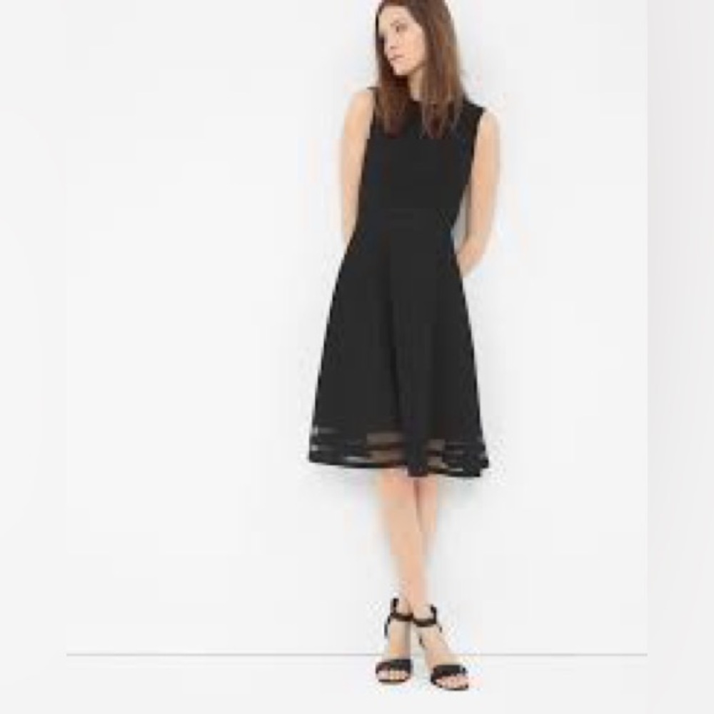 NWT WHBM mesh inset fit and flare black dress
